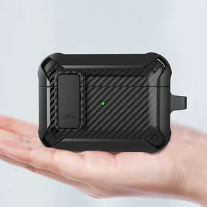 Armor Oortelefoon Gevallen Silicon Voor Apple Airpods Pro Case Voor Draadloze Headset Mini Carbon Fiber Patroon Shockproof Cover