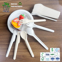 Ensemble de couverts jetables écologiques biodégradables en bagasse de canne à sucre, vaisselle compostable en pâte de papier, cuillère, fourchette, couteau
