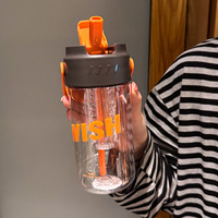 Bouteille d'Eau en Plastique Rose Portable 600 ml avec Paille, Gobelet Filtre Infuseur à Fruits Fantaisie pour Enfants, Applicable à l'Eau Bouillante à l'École