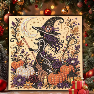 Kit Pittura Diamante a Forma Speciale di Halloween con Cornice in Legno, Strega e Zucca, Arte Diamantata Fai da Te per Decorazione Murale Domestica - Product Image 4
