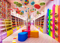 Meuble Présentoir à Bonbons et Snacks Personnalisé pour Magasin de Confiserie Coloré – Étagère en Bois pour Vrac