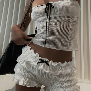 Nouvel ensemble d'été plissé pour femme avec short à volants, dos nu et laçage, tendance - Product Image 3