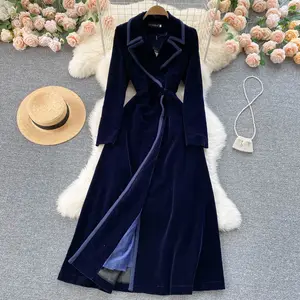 Autumn and winter 2022 New style lapel long windbreaker women's knee length temperament coat atmospheric velvet loose coat