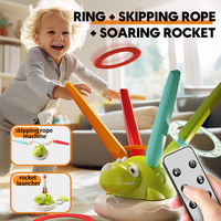 MILI Ensemble de jouets de sport d'extérieur 3-en-1 Dinosaure : Lanceur de fusées télécommandé, jeu de lancer d'anneaux et corde à sauter avec musique pour enfants