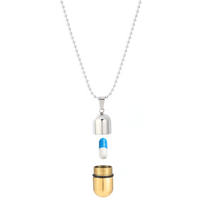 Collier pendentif capsule étanche en acier inoxydable PVD |   Breloque souvenir en forme de silo à poudre scellé pour les voyages | Bijoux au design élégant - Product Image 1