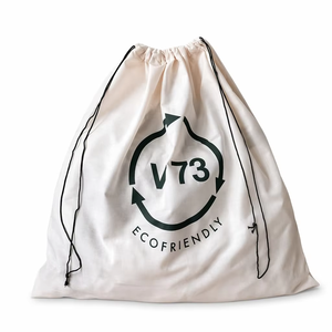 Sac à poussière en coton sergé écologique à chevrons pour sacs à main, avec logo personnalisé imprimé, pochette à cordon en coton pour chaussures et vêtements - Product Image 1