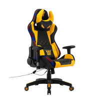 Chaise de bureau gaming ergonomique en mesh noir et jaune avec LED pour gamer et télétravail