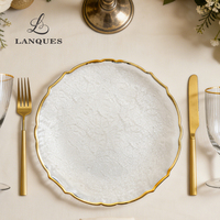 Assiettes de présentation en verre Lanques à bord doré transparent, en gros, pour mariage, décoratives, rondes, sous-assiettes pour dîner, fournitures de fête