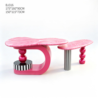 Ensemble de bureau personnalisé en fibre de verre, table irrégulière rose marbrée mère-enfant, écologique, durable, artistique, pour salon