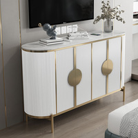 Meuble de salle à manger de luxe moderne, buffet de rangement vert foncé avec plateau en marbre, pour cuisine et salon, finition dorée