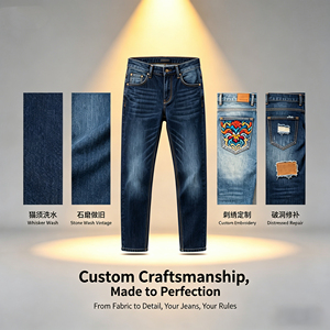 Jeans ajustados de mezclilla pesada para hombre, estilo Y2K, hip-hop urbano, con bordado 3D, personalizables directamente de fábrica. - Product Image 6
