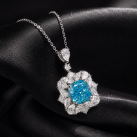 Pendentif en diamant de laboratoire bleu fantaisie taille coussin certifié IGI, en or massif 14K 18K, avec halo de diamants unique, idéal pour un cadeau