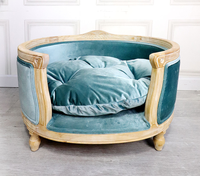 T0026 Lit pour chat et chien en bois de pin massif, style vintage bohème, esthétique française de luxe, rembourré en velours, canapé, mobilier pour animaux de compagnie