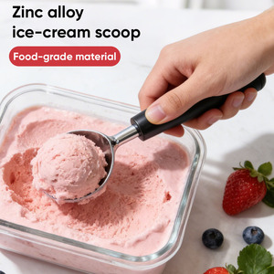 Cuchara de Helado de Aleación de Zinc con Mango Negro Premium, Cuchara de Sorbete Metálica Anticongelante, Utensilios de Cocina Duraderos al por Mayor para Chefs - Product Image 1