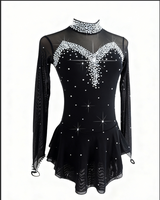Robe de patinage artistique pour femmes et filles, col noir, manches longues, vêtements de compétition, gymnastique rythmique pour enfants