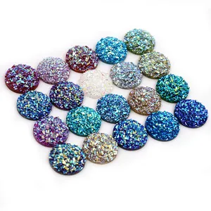 Baru Fashion 40Pcs 8/10/12Mm Mix AB Warna Datar Kembali Druzy Resin Cabochons untuk Anting-Anting Anting-Anting DIY Membuat Perhiasan Aksesoris