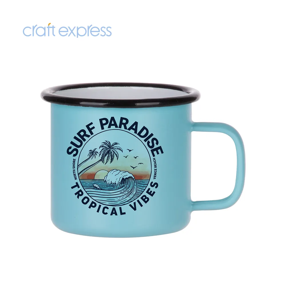 Craft Express Großhandel Hochwertige Matt Farbe gedruckt benutzer definierte Sublimation Blank Keramik Tee Kaffeetasse Camping Stahl Emaille Tasse