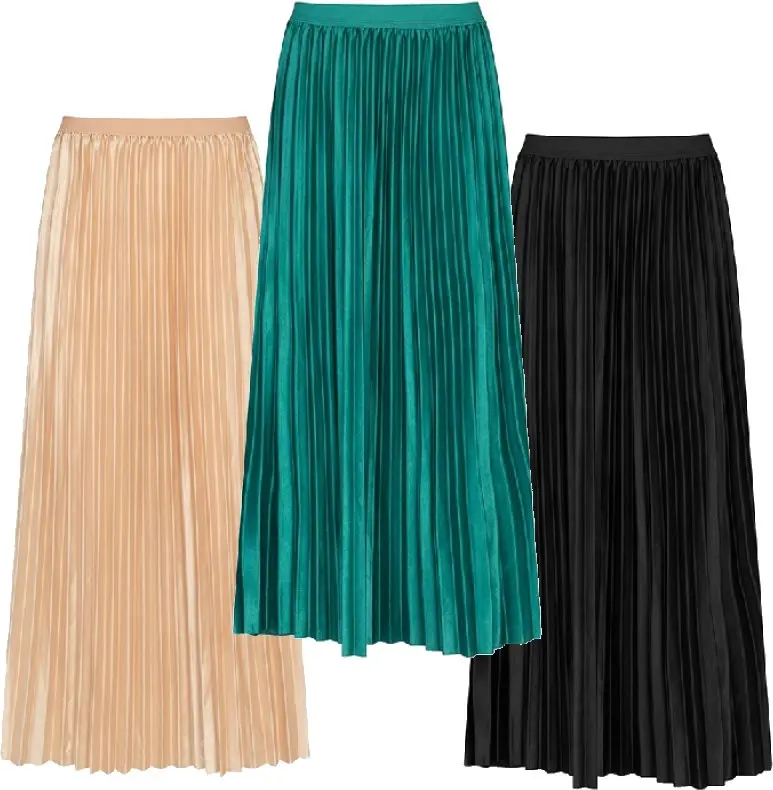 Y307026 Elastic Waist Satin Skirts For Women Elegant Ladies Loose A Line Long Dress High Waist Pleated Skirt Muslim