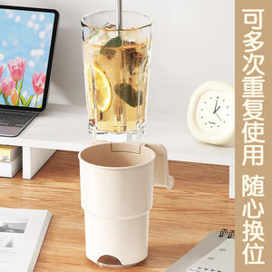 Support de téléphone de bureau transfrontalier en plastique rond avec porte-gobelet et grande ouverture, organisateur de rangement multifonctionnel - Product Image 5