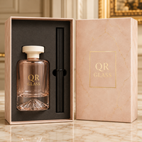 Bouteille diffuseur à roseaux en verre ambré écologique de 150 ml avec couvercle en bois, flacon vide rond pour huiles essentielles et parfums d'ambiance