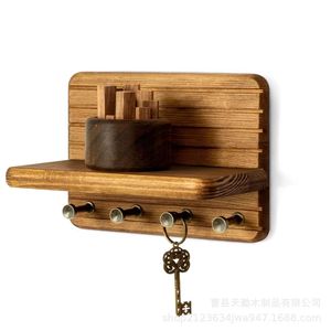 Wooden <b>Wall</b> <b>Shelf</b> Key Rack <b>Wall</b> <b>Mounted</b> Storage Organizer for Living Room Entrance - Product Image 3