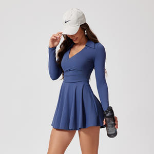 Abbigliamento sportivo estivo da Tennis e Golf vestito da donna in poliestere vestito sportivo con Top corto e gonna personalizzabile per adulti - Product Image 3