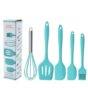 5PC của Silicone đồ dùng nhà bếp thiết lập không dính nấu ăn đồ dùng chịu nhiệt nướng thìa Turner bàn chải Whisk