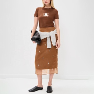 Factory Custom Fashion Knitted Cotton Short-sleeved <strong>Shirt</strong> 200G <strong>Slim</strong> <strong>Fit</strong> Soft Cotton Brown <strong>Womens</strong> <strong>T</strong> <strong>Shirts</strong> Wholesale - Product Image 3