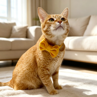 Ensemble collier et laisse pour chat en velours jaune de qualité supérieure avec nœud papillon, collier pour chat en velours doux, collier pour chat en velours personnalisé, vente en gros directe OEM/ODM