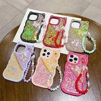 Coque de téléphone portable avec bracelet chaîne perles mignonnes pour femmes et filles, compatible iPhone 17 18 14 15 13 12 11 X Xs 8 7 Series Pro Max