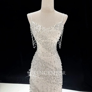 Jfh235 Superbe robe de mariée colonne entièrement perlée avec bretelles spaghetti et ourlet à franges pour la mariée moderne Jancember - Product Image 2