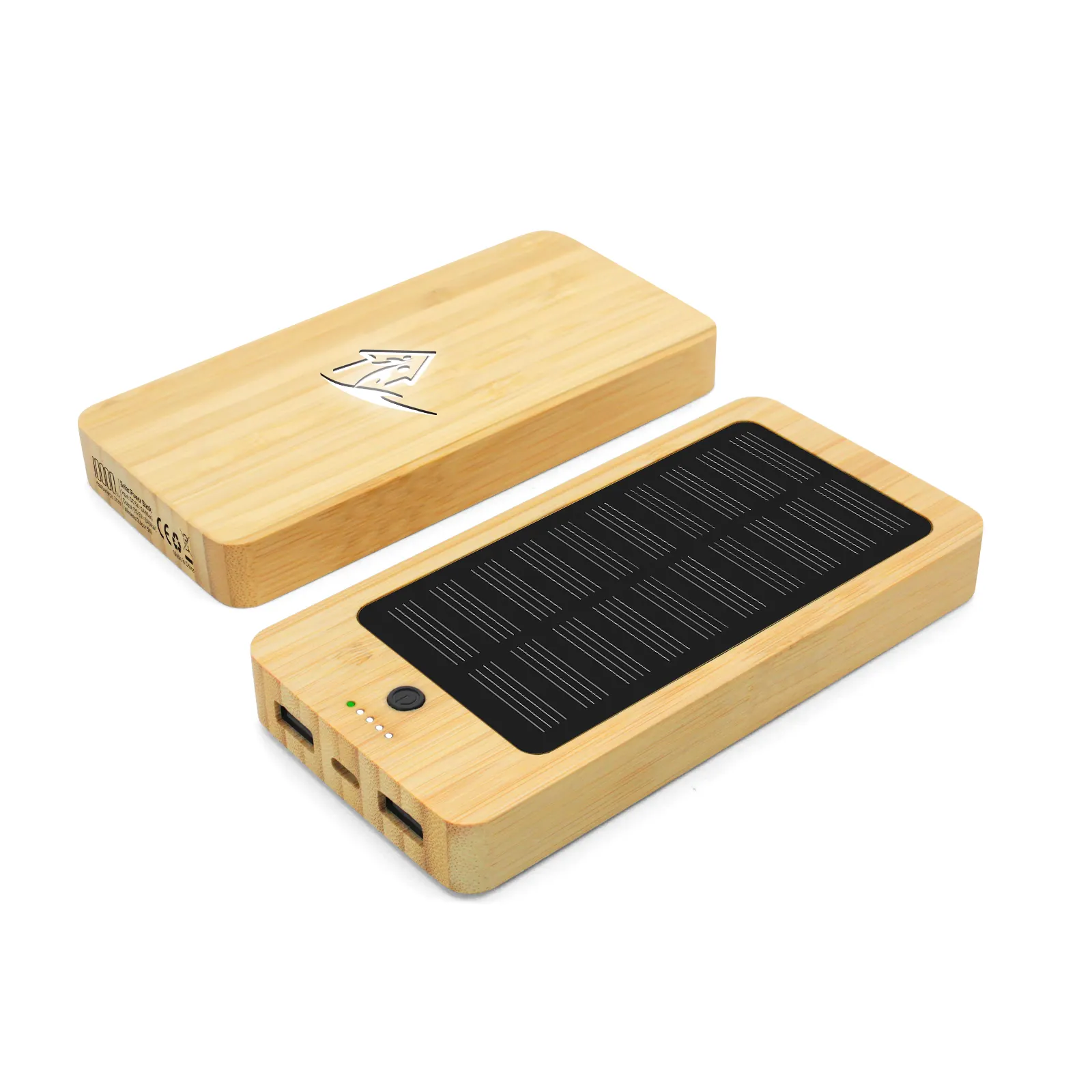 Banco de energía Solar de madera de bambú, respetuoso con el medio ambiente, 10000mAH, se ilumina, carga rápida, batería externa para Iphone y Android