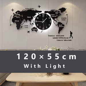 120*55 với ánh sáng nhà Máy Giá LED lớn trang trí nội thất nghệ thuật Thiết kế im lặng bản đồ thế giới trang trí phòng khách văn phòng đồng hồ treo tường 3D - Product Image 3