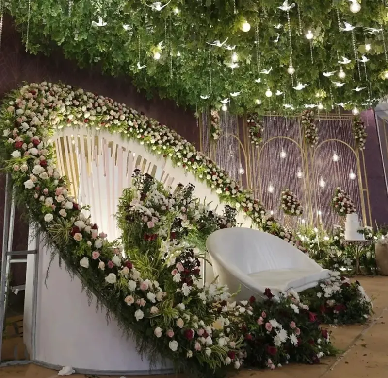 QSLH-SY0216 Artificial flower wedding centerpieces silk hanging flower arch runner foam base flower row for party stage decor