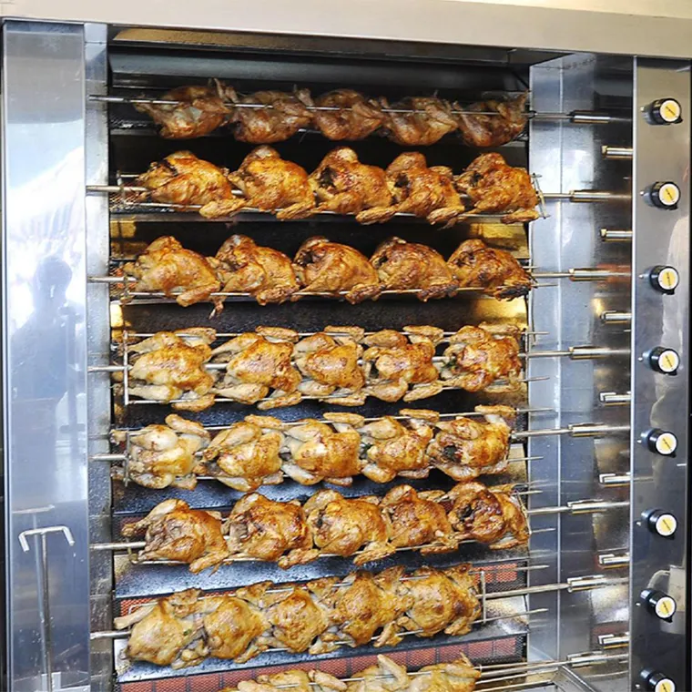 6 rods kitchen gas rotisserie oven high quality stainless steel grill chicken machine