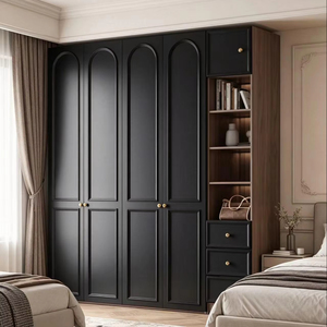 Armoire minimaliste italienne noire surdimensionnée, <span class=keywords><strong>placard</strong></span> de luxe autoportant pour chambre à coucher avec étagères ouvertes pour grandes villas - Product Image 1