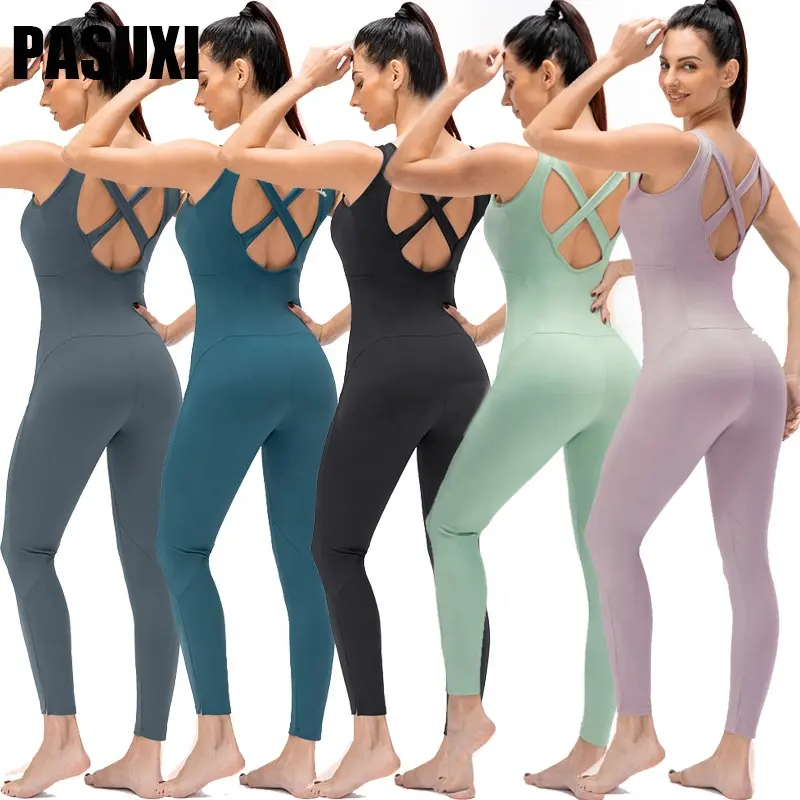 PASUXI Sexy Jumpsuit Sleeveless Body Legging Set One Piece Romper Gym Wear Women Sport Plus Size Backless Jumpsuit