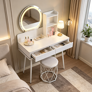 Modern Makeup Vanity <b>With</b> Lighted Mirror <b>Storage</b> Drawers Bedroom <b>Dressing</b> <b>Table</b> <b>With</b> Stool - Product Image 3