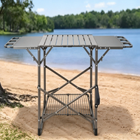 Table de camping pliante en aluminium, table de préparation portable pour barbecue en plein air avec ailes latérales, porte-gobelets, table de pique-nique avec étagère de rangement