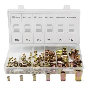Kit de rivets à tête plate en acier au carbone galvanisé M3-M10, filetage vertical métrique, zingué, boîte de 150 pièces - Product Image 1