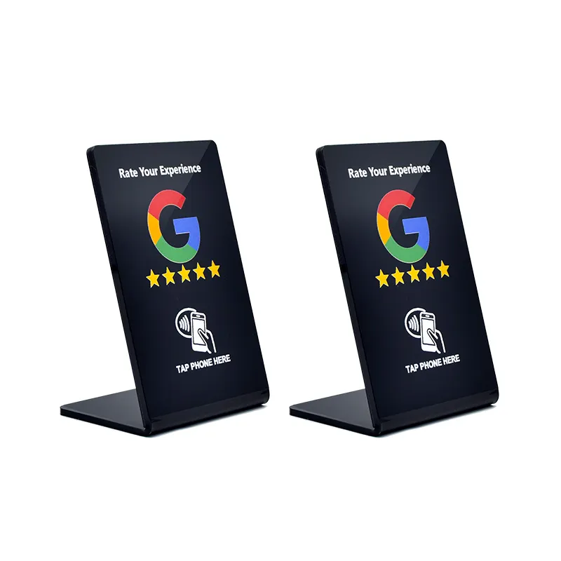 Logotipo personalizado negro acrílico Google Review Tap Display Stand sin contacto NFC Review Card Google Stand