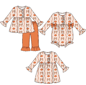 Vestiti Autunnali per Bambine con Stampa di Zucche Personalizzata, Abiti Coordinati per Sorelle, Abbigliamento Carino per Neonati - Product Image 1