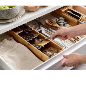 Bamboo Divider Silverware <b>Storage</b> <b>Box</b> Rectangular Drawer Organizer Eco-Friendly <b>Kitchen</b> Utensil Holder 18L Capacity - Product Image 2
