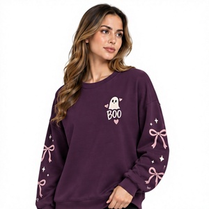 Halloween <b>Sweatshirt</b> <b>Cute</b> Bat Ghost Graphic Oversized Crew Neck Long Sleeve Terry Pullover Unisex Autumn Winter Streetwear - Product Image 1