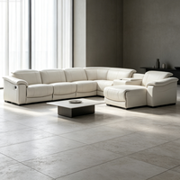 Ensemble de canapé d'angle sectionnel inclinable en cuir et tissu avec chaise longue de rangement extensible pour salon