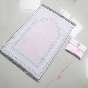 Nuevo Tapete de Oración Lavable de Chenilla Jacquard Arqueado de 70x110cm con Bolsa de Almacenamiento Portátil, 99 Perlas de Imitación, Plegable - Product Image 1