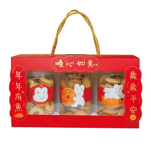 Logotipo personalizado impresso embalagem presentes caixa de presente do ano novo chinês com alça com janela