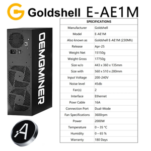 Top bán goldshell AE hộp II asic thợ mỏ hiệu quả cao 54m 530W điện tùy chọn 230m 360M 540M 700M cho nhà aleo tiền xu KHAI THÁC MỎ - Product Image 2