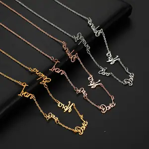 Custom Nameplate Personalized Family Heart Pendant 18k Gold Plated Name Jewelry Gift For Women stainless steel choker necklace