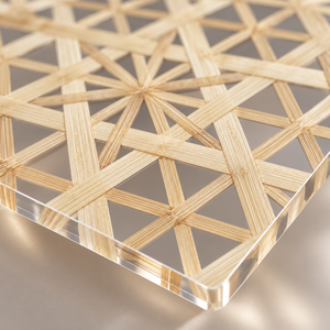 Vente en gros de panneaux en PMMA transparents à motif géométrique en bambou, en acrylique tissé en rotin, pour meubles et décoration intérieure - Product Image 5